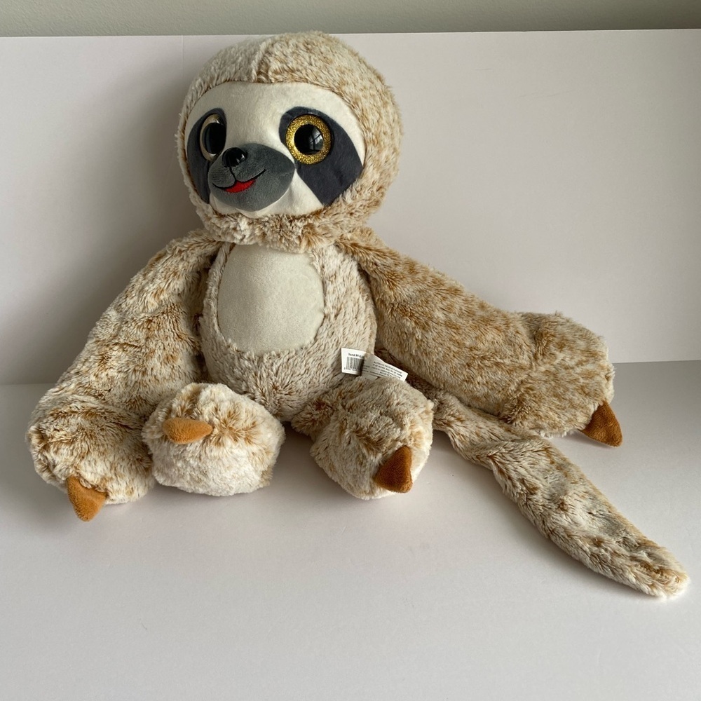 Nanco Sloth Plush 12" Frosty Brown Gold‎ Glitter Eyes Long Tail, Soft, Sensory
